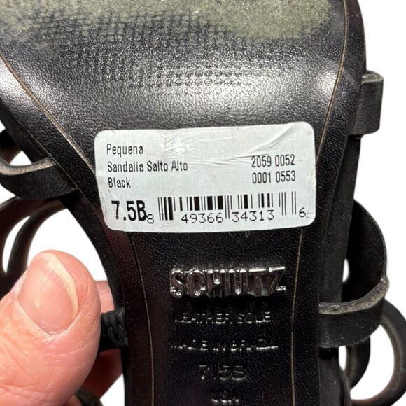 SCHUTZ Pequena Suede Black Strappy High Heels Sandals Womens US Size 7.5 - Picture 9 of 9